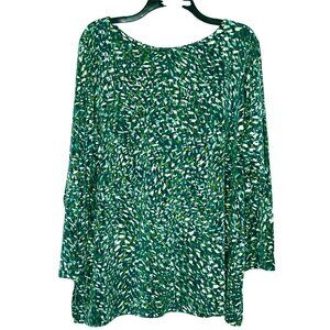 Susan Graver Liquid Knit Modern Essentials Top 2XP Abstract Green Office Mature